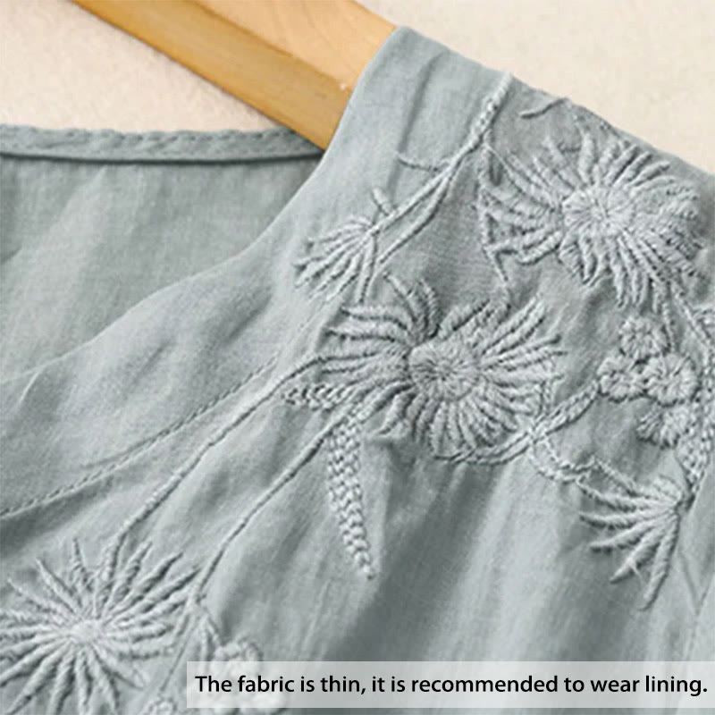 Camicia da donna in cotone con maniche a tre quarti, motivo Buddha Stones ricamato con bottoni sul davanti - image 1