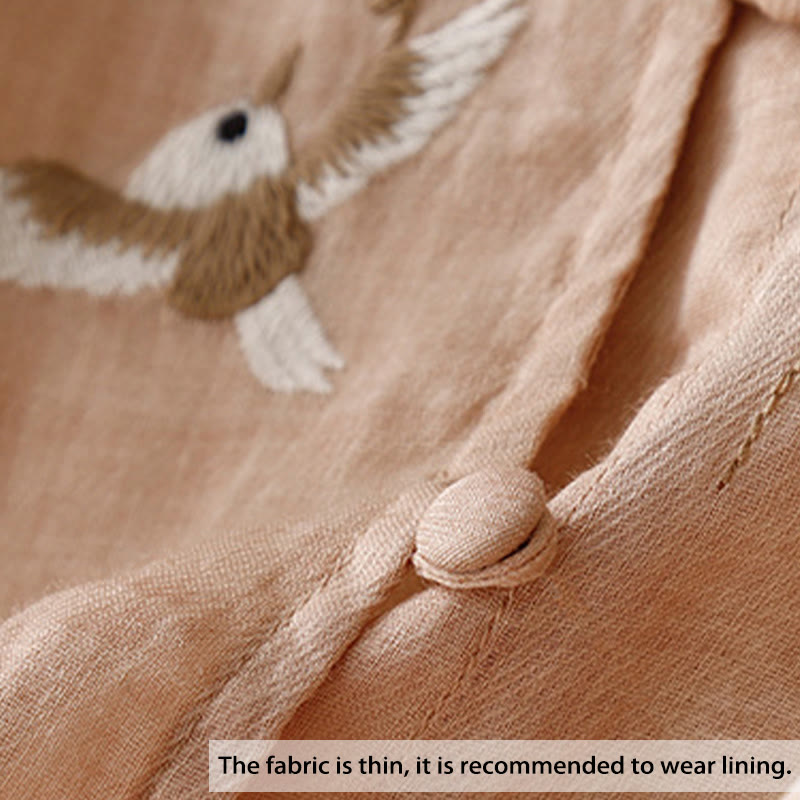 Camicetta casual con scollo rotondo Buddha Stones, ricamo, manica lunga, in cotone e lino, camicette da donna - image 2