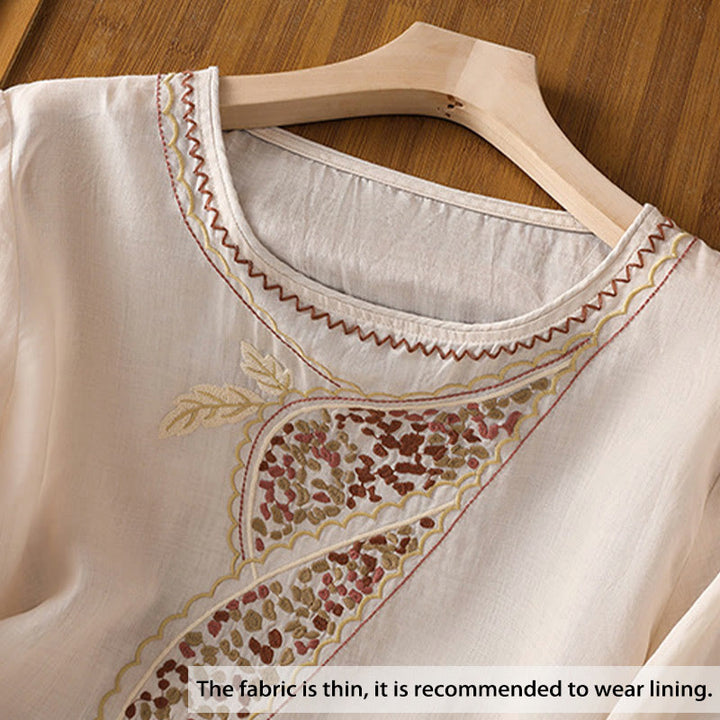 Maglione girocollo in cotone e lino con ricamo etnico Buddha Stones - image 2