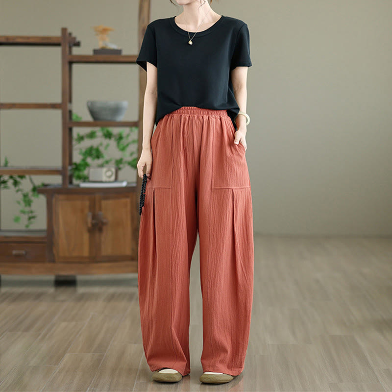 Pantaloni da donna in cotone e lino con tasche, lunghezza alla caviglia, modello Buddha Stones, modello semplice a pieghe - image 5