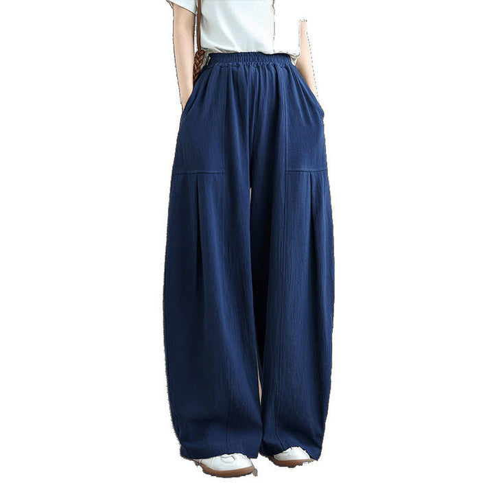 Pantaloni da donna in cotone e lino con tasche, lunghezza alla caviglia, modello Buddha Stones, modello semplice a pieghe - image 18