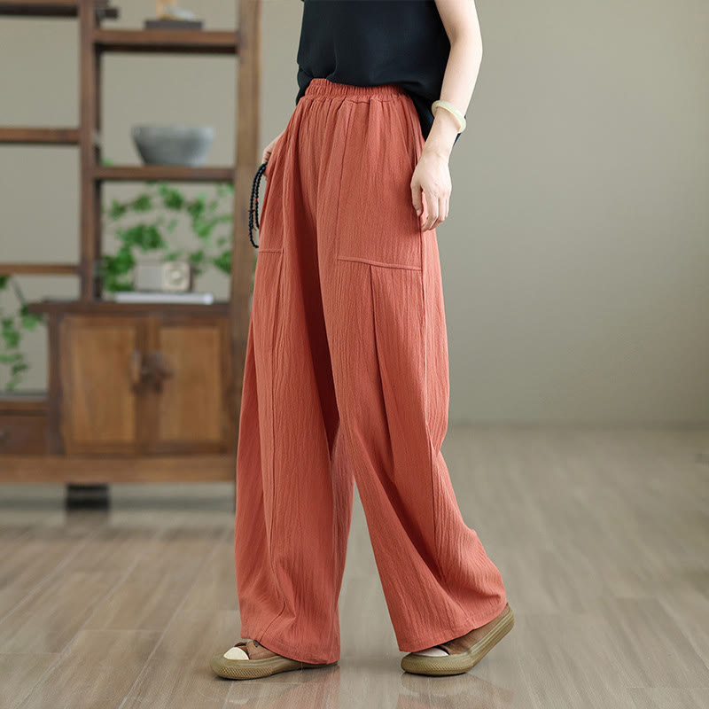 Pantaloni da donna in cotone e lino con tasche, lunghezza alla caviglia, modello Buddha Stones, modello semplice a pieghe - image 2