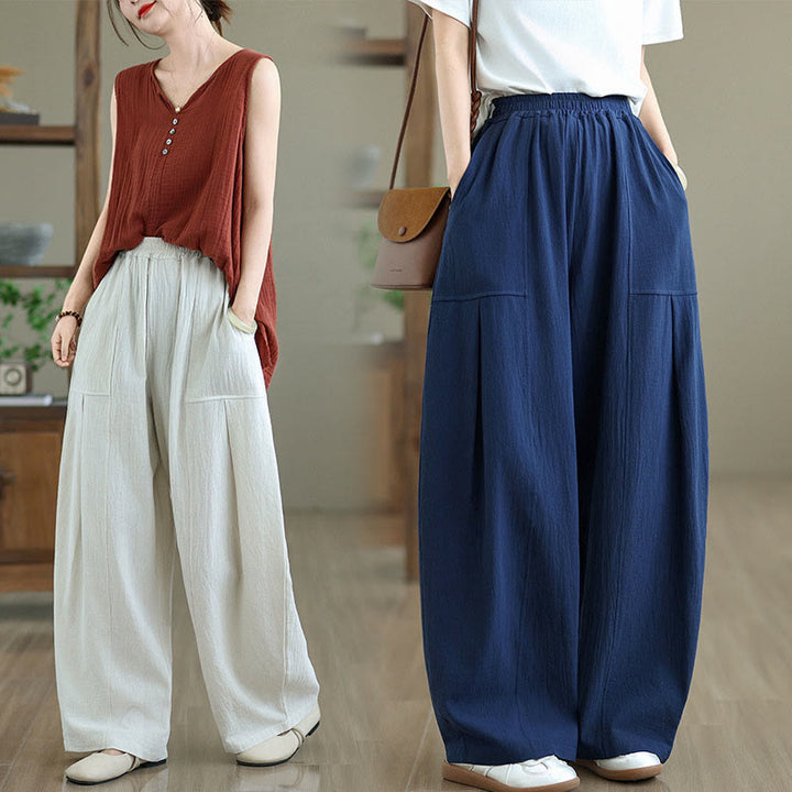 Pantaloni da donna in cotone e lino con tasche, lunghezza alla caviglia, modello Buddha Stones, modello semplice a pieghe - image 20