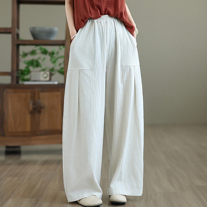 Pantaloni da donna in cotone e lino con tasche, lunghezza alla caviglia, modello Buddha Stones, modello semplice a pieghe - image 10