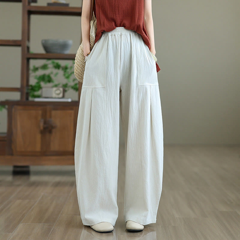 Pantaloni da donna in cotone e lino con tasche, lunghezza alla caviglia, modello Buddha Stones, modello semplice a pieghe - image 9
