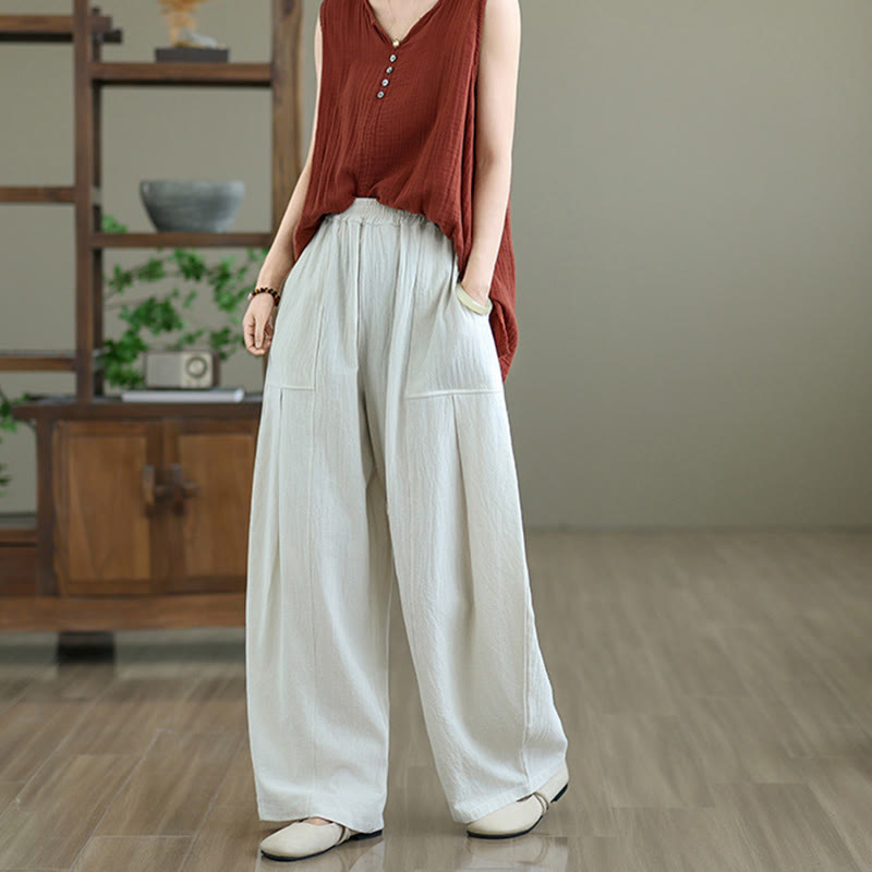 Pantaloni da donna in cotone e lino con tasche, lunghezza alla caviglia, modello Buddha Stones, modello semplice a pieghe - image 13