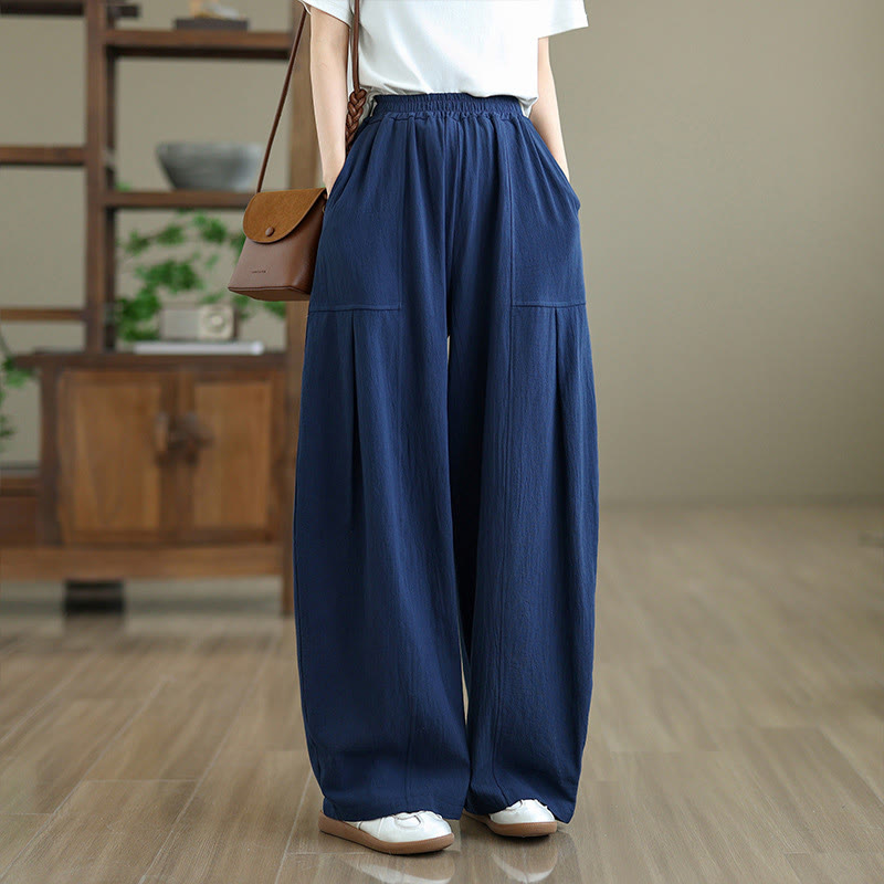 Pantaloni da donna in cotone e lino con tasche, lunghezza alla caviglia, modello Buddha Stones, modello semplice a pieghe - Blu notte - US12, UK/AU16, EU44 (2XL) - image 14