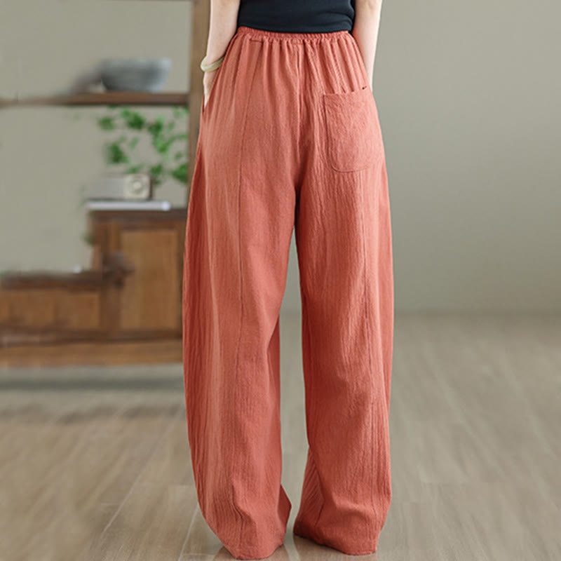 Pantaloni da donna in cotone e lino con tasche, lunghezza alla caviglia, modello Buddha Stones, modello semplice a pieghe - image 3