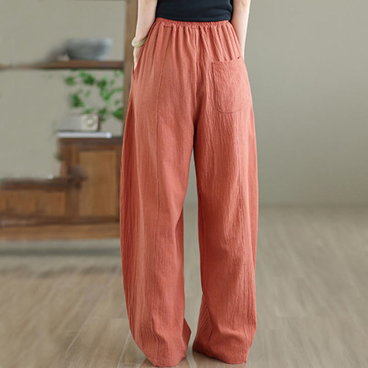 Pantaloni da donna in cotone e lino con tasche, lunghezza alla caviglia, modello Buddha Stones, modello semplice a pieghe - image 3