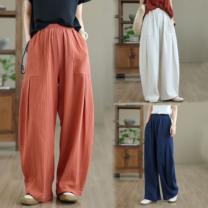 Pantaloni da donna in cotone e lino con tasche, lunghezza alla caviglia, modello Buddha Stones, modello semplice a pieghe - image 19
