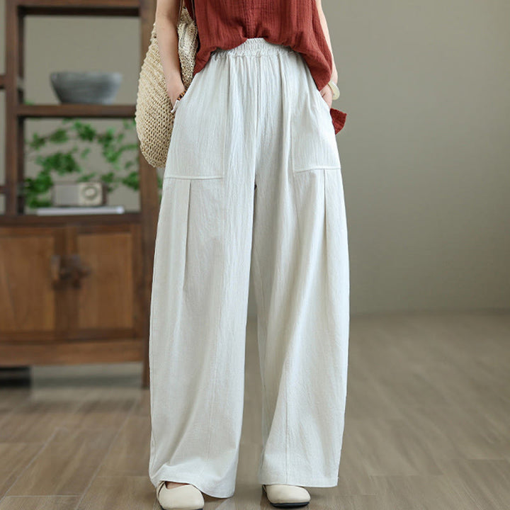 Pantaloni da donna in cotone e lino con tasche, lunghezza alla caviglia, modello Buddha Stones, modello semplice a pieghe - image 12