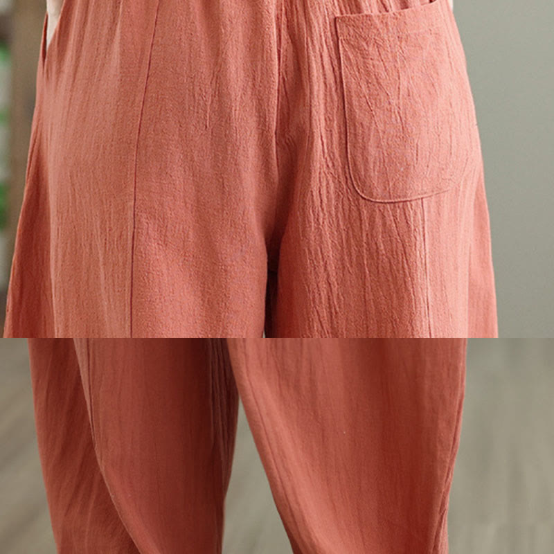 Pantaloni da donna in cotone e lino con tasche, lunghezza alla caviglia, modello Buddha Stones, modello semplice a pieghe - image 7