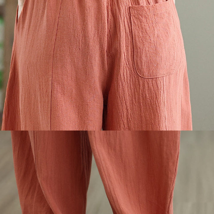Pantaloni da donna in cotone e lino con tasche, lunghezza alla caviglia, modello Buddha Stones, modello semplice a pieghe - image 7