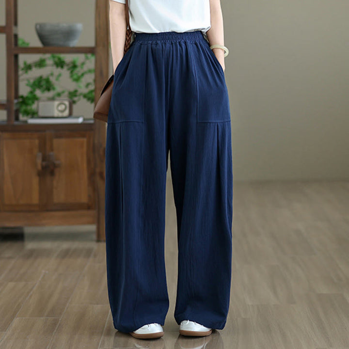 Pantaloni da donna in cotone e lino con tasche, lunghezza alla caviglia, modello Buddha Stones, modello semplice a pieghe - image 15