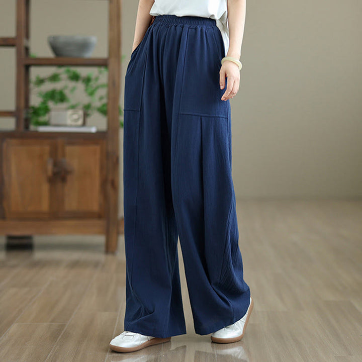 Pantaloni da donna in cotone e lino con tasche, lunghezza alla caviglia, modello Buddha Stones, modello semplice a pieghe - image 16