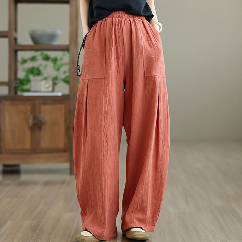 Pantaloni da donna in cotone e lino con tasche, lunghezza alla caviglia, modello Buddha Stones, modello semplice a pieghe - image 4