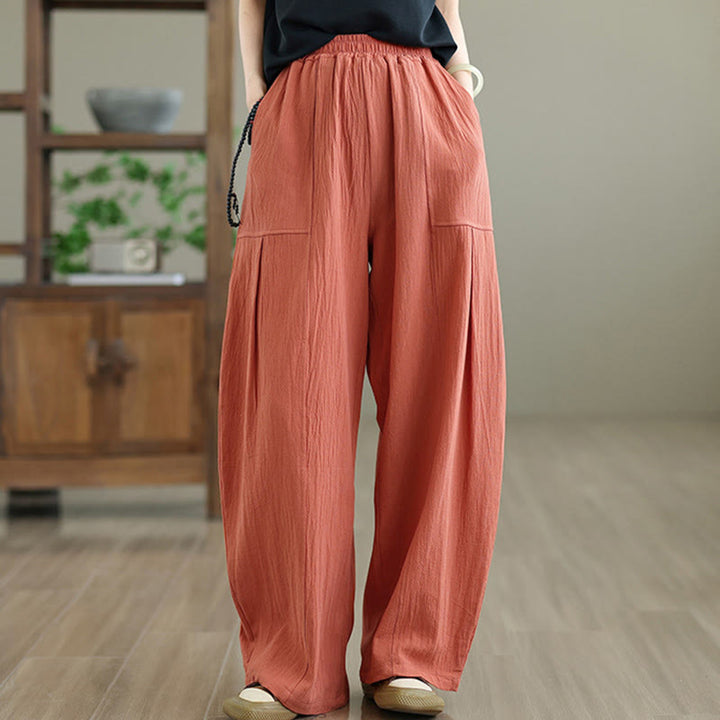 Pantaloni da donna in cotone e lino con tasche, lunghezza alla caviglia, modello Buddha Stones, modello semplice a pieghe - image 4