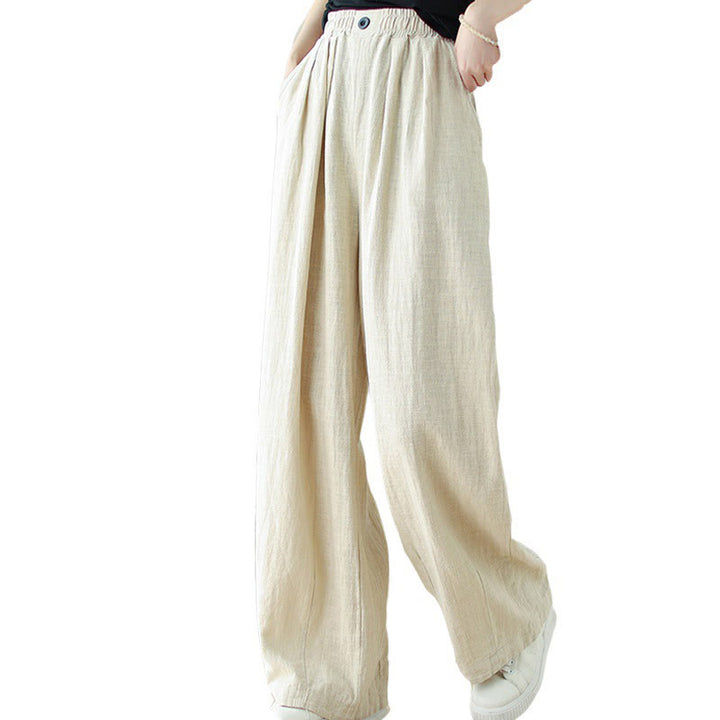 Pantaloni da donna in cotone e lino con elastico in vita e tasche, modello Buddha Stones Commute Button Design - image 16