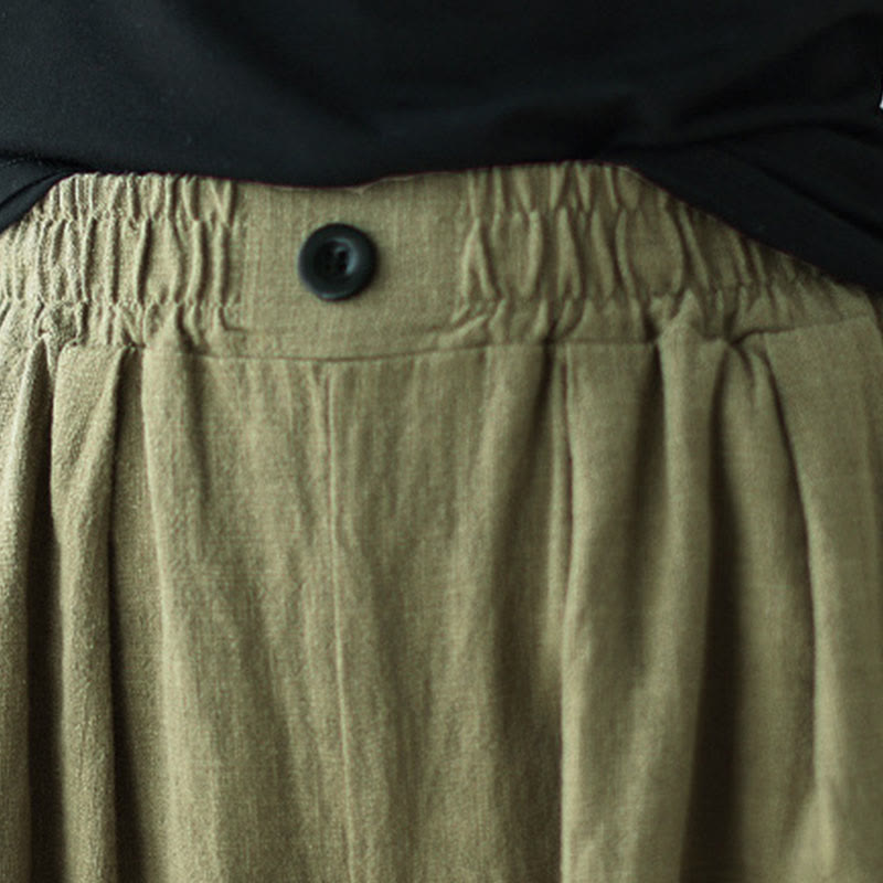 Pantaloni da donna in cotone e lino con elastico in vita e tasche, modello Buddha Stones Commute Button Design - image 7