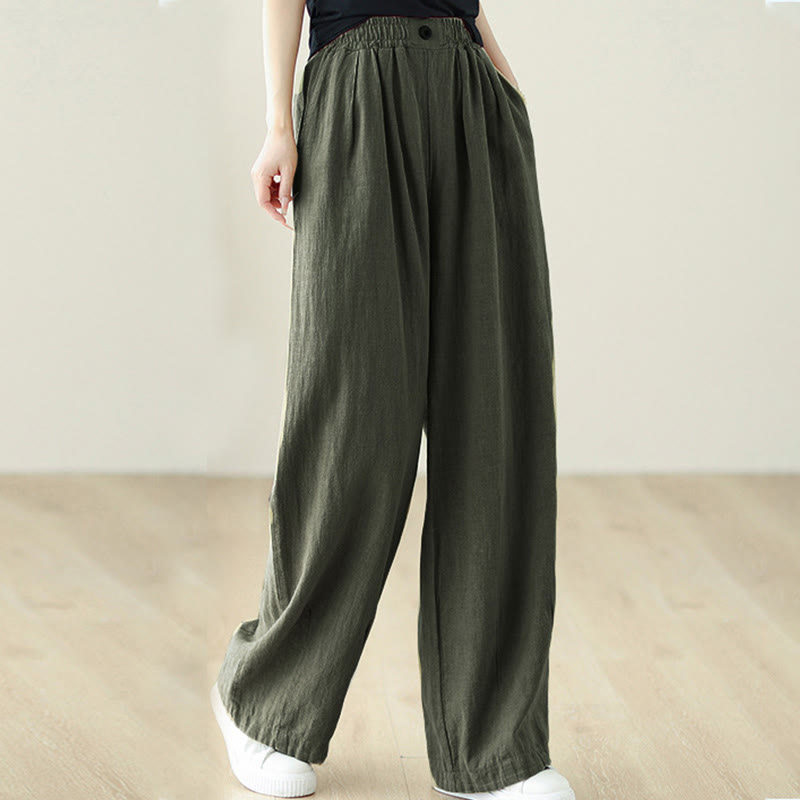 Pantaloni da donna in cotone e lino con elastico in vita e tasche, modello Buddha Stones Commute Button Design - image 19