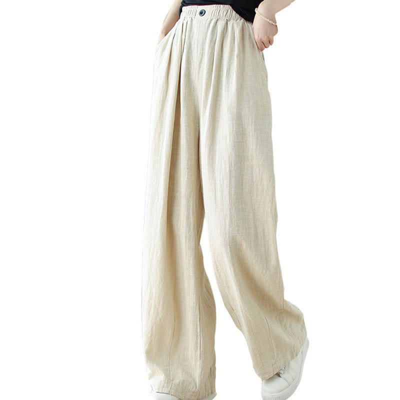 Pantaloni da donna in cotone e lino con elastico in vita e tasche, modello Buddha Stones Commute Button Design - image 17