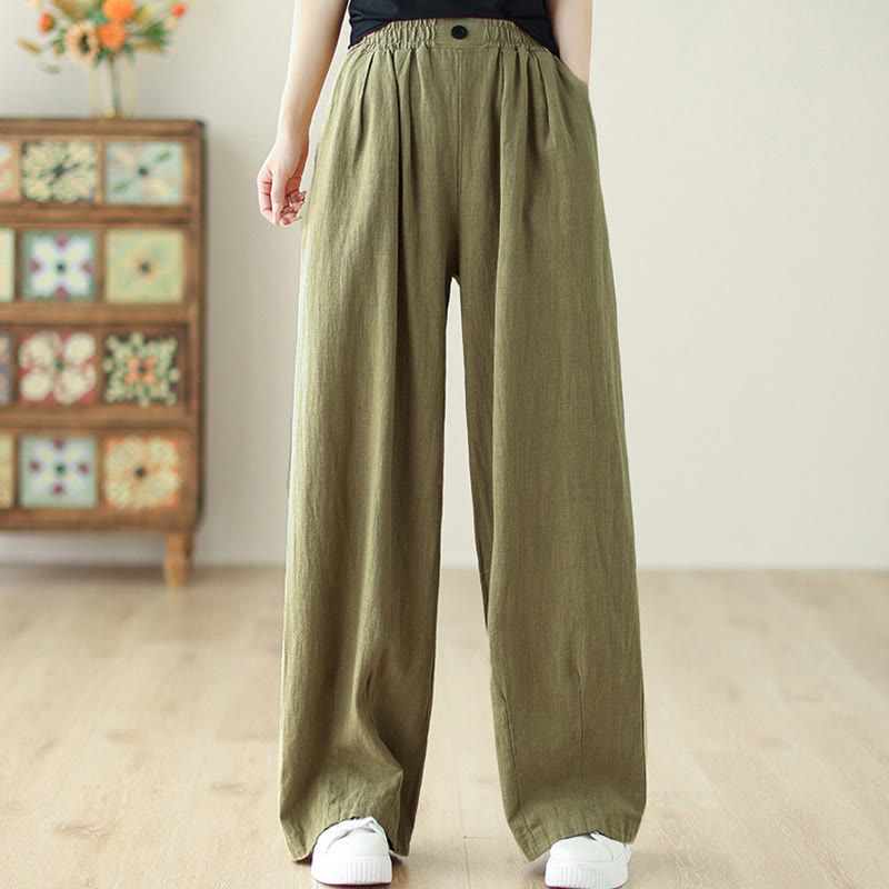 Pantaloni da donna in cotone e lino con elastico in vita e tasche, modello Buddha Stones Commute Button Design - image 4
