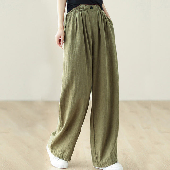 Pantaloni da donna in cotone e lino con elastico in vita e tasche, modello Buddha Stones Commute Button Design - image 7