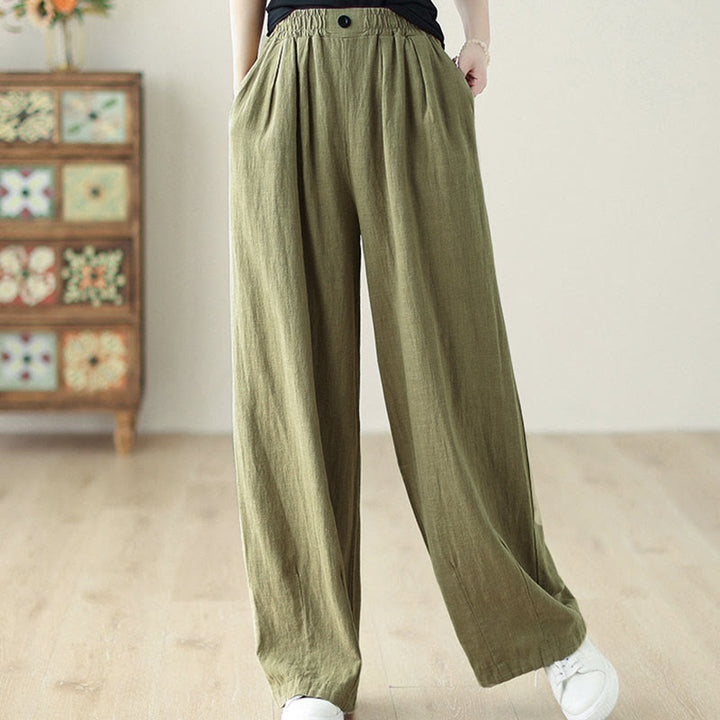 Pantaloni da donna in cotone e lino con elastico in vita e tasche, modello Buddha Stones Commute Button Design - image 6
