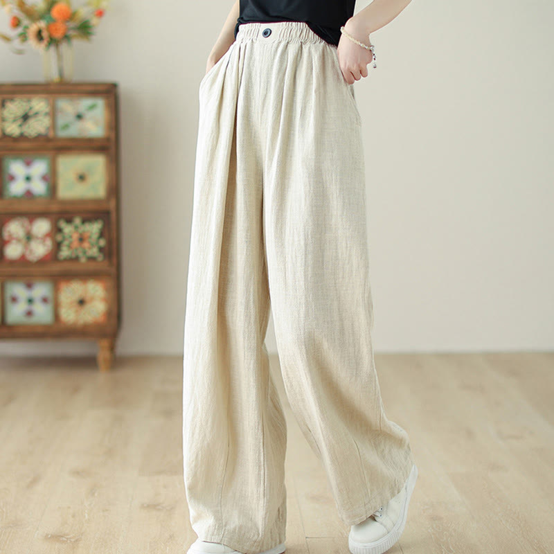 Pantaloni da donna in cotone e lino con elastico in vita e tasche, modello Buddha Stones Commute Button Design - image 14