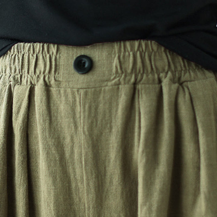 Pantaloni da donna in cotone e lino con elastico in vita e tasche, modello Buddha Stones Commute Button Design - image 8