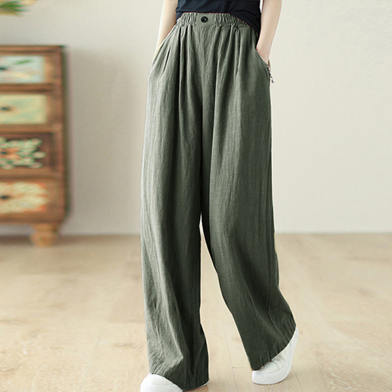 Pantaloni da donna in cotone e lino con elastico in vita e tasche, modello Buddha Stones Commute Button Design - Grigio ardesia - US12, UK/AU16, EU44 (3XL) - image 18