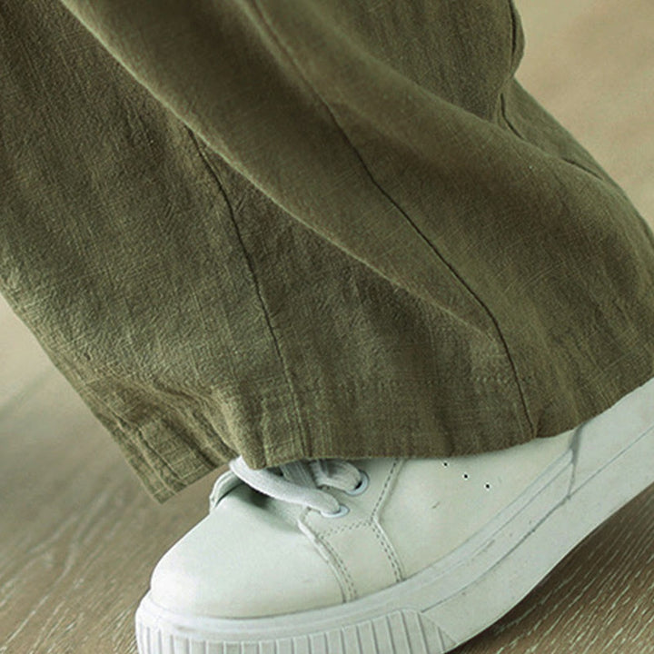 Pantaloni da donna in cotone e lino con elastico in vita e tasche, modello Buddha Stones Commute Button Design - image 10