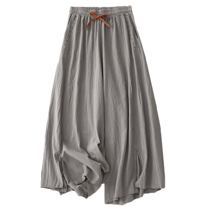 Pantaloni larghi da donna in cotone con tasche, lunghezza 7-8, modello Buddha Stones, con spacchi laterali casual - image 14