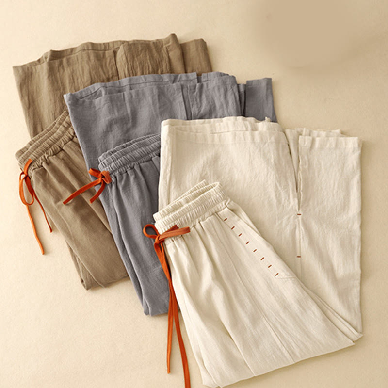 Pantaloni larghi da donna in cotone con tasche, lunghezza 7-8, modello Buddha Stones, con spacchi laterali casual - image 17