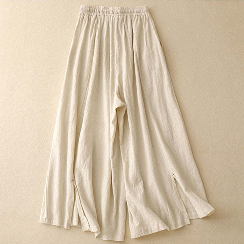 Pantaloni larghi da donna in cotone con tasche, lunghezza 7-8, modello Buddha Stones, con spacchi laterali casual - image 5
