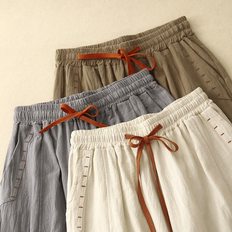 Pantaloni larghi da donna in cotone con tasche, lunghezza 7-8, modello Buddha Stones, con spacchi laterali casual - image 15