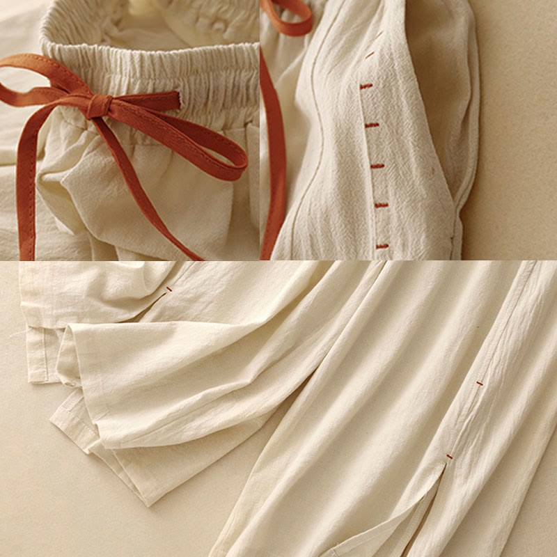 Pantaloni larghi da donna in cotone con tasche, lunghezza 7-8, modello Buddha Stones, con spacchi laterali casual - image 9