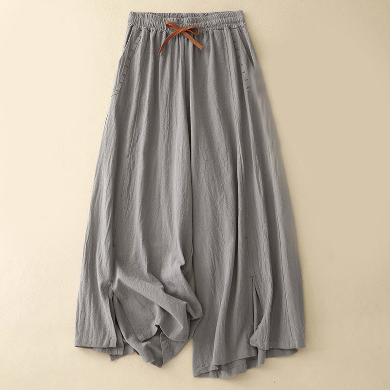 Pantaloni larghi da donna in cotone con tasche, lunghezza 7-8, modello Buddha Stones, con spacchi laterali casual - Grigio scuro - US8-10, UK/AU12-14, EU40-42 (2XL) - image 11