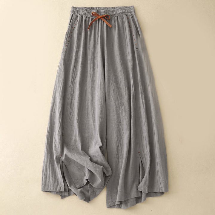 Pantaloni larghi da donna in cotone con tasche, lunghezza 7-8, modello Buddha Stones, con spacchi laterali casual - Grigio scuro - US8-10, UK/AU12-14, EU40-42 (2XL) - image 11