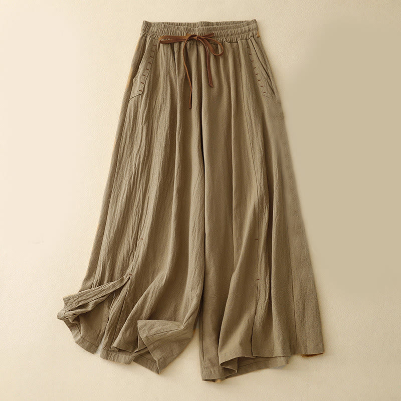 Pantaloni larghi da donna in cotone con tasche, lunghezza 7-8, modello Buddha Stones, con spacchi laterali casual - DarkGoldenrod - US8-10, UK/AU12-14, EU40-42 (2XL) - image 0