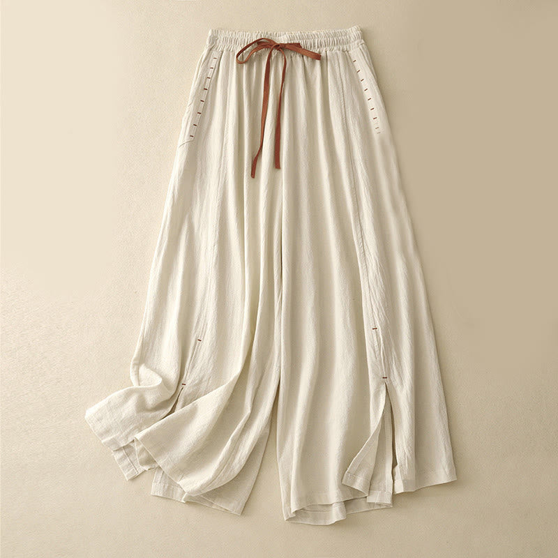 Pantaloni larghi da donna in cotone con tasche, lunghezza 7-8, modello Buddha Stones, con spacchi laterali casual - Seta di mais - US8-10, UK/AU12-14, EU40-42 (2XL) - image 3