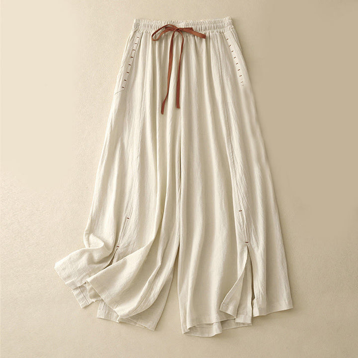 Pantaloni larghi da donna in cotone con tasche, lunghezza 7-8, modello Buddha Stones, con spacchi laterali casual - Seta di mais - US8-10, UK/AU12-14, EU40-42 (2XL) - image 3