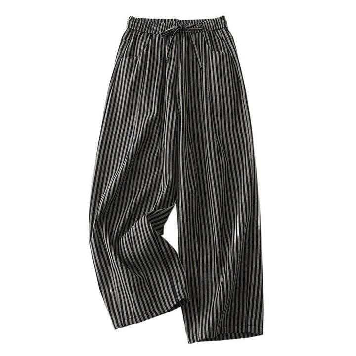 Pantaloni larghi in cotone con coulisse a righe Buddha Stones Commute da donna con tasche - image 5
