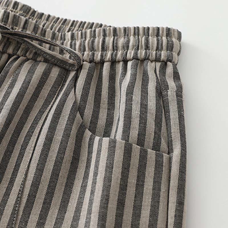 Pantaloni larghi in cotone con coulisse a righe Buddha Stones Commute da donna con tasche - image 11