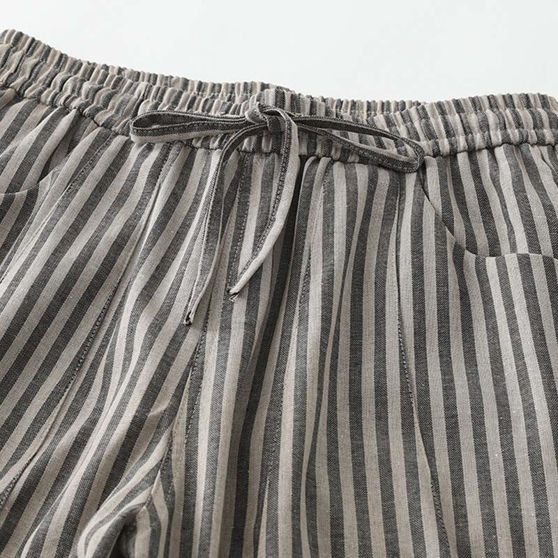 Pantaloni larghi in cotone con coulisse a righe Buddha Stones Commute da donna con tasche - image 8