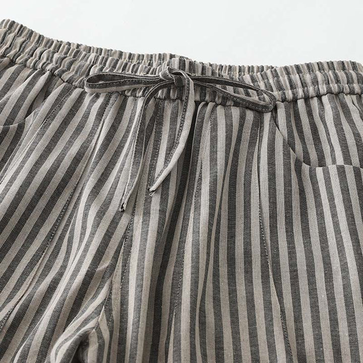 Pantaloni larghi in cotone con coulisse a righe Buddha Stones Commute da donna con tasche - image 8