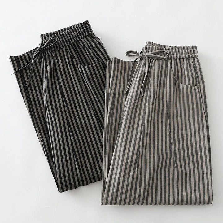 Pantaloni larghi in cotone con coulisse a righe Buddha Stones Commute da donna con tasche - image 17