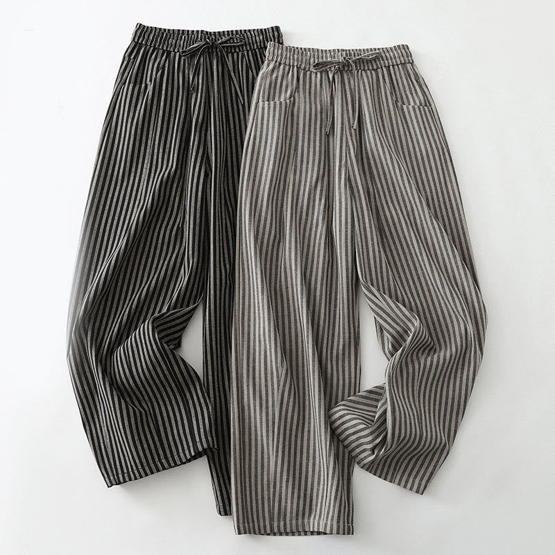 Pantaloni larghi in cotone con coulisse a righe Buddha Stones Commute da donna con tasche - image 16