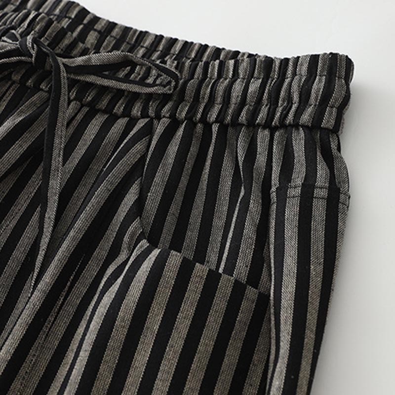 Pantaloni larghi in cotone con coulisse a righe Buddha Stones Commute da donna con tasche - image 3