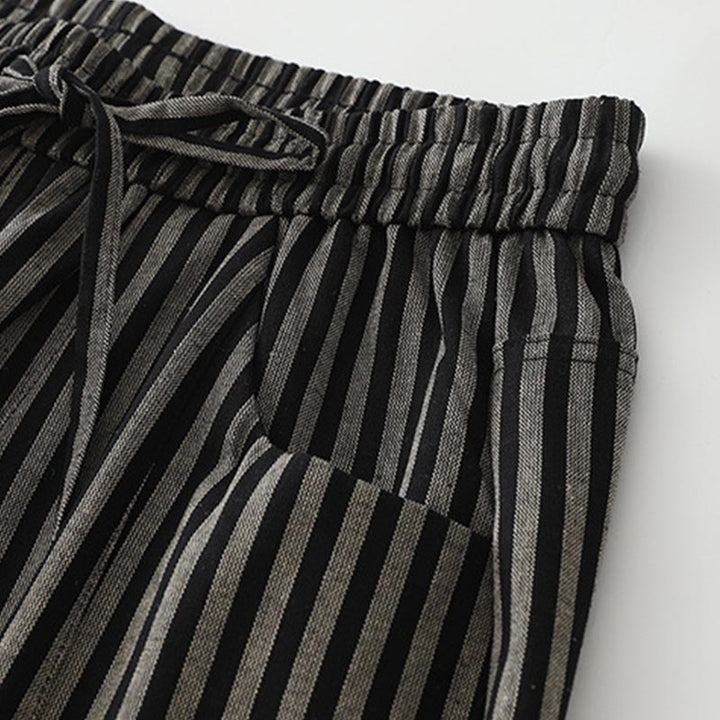 Pantaloni larghi in cotone con coulisse a righe Buddha Stones Commute da donna con tasche - image 3